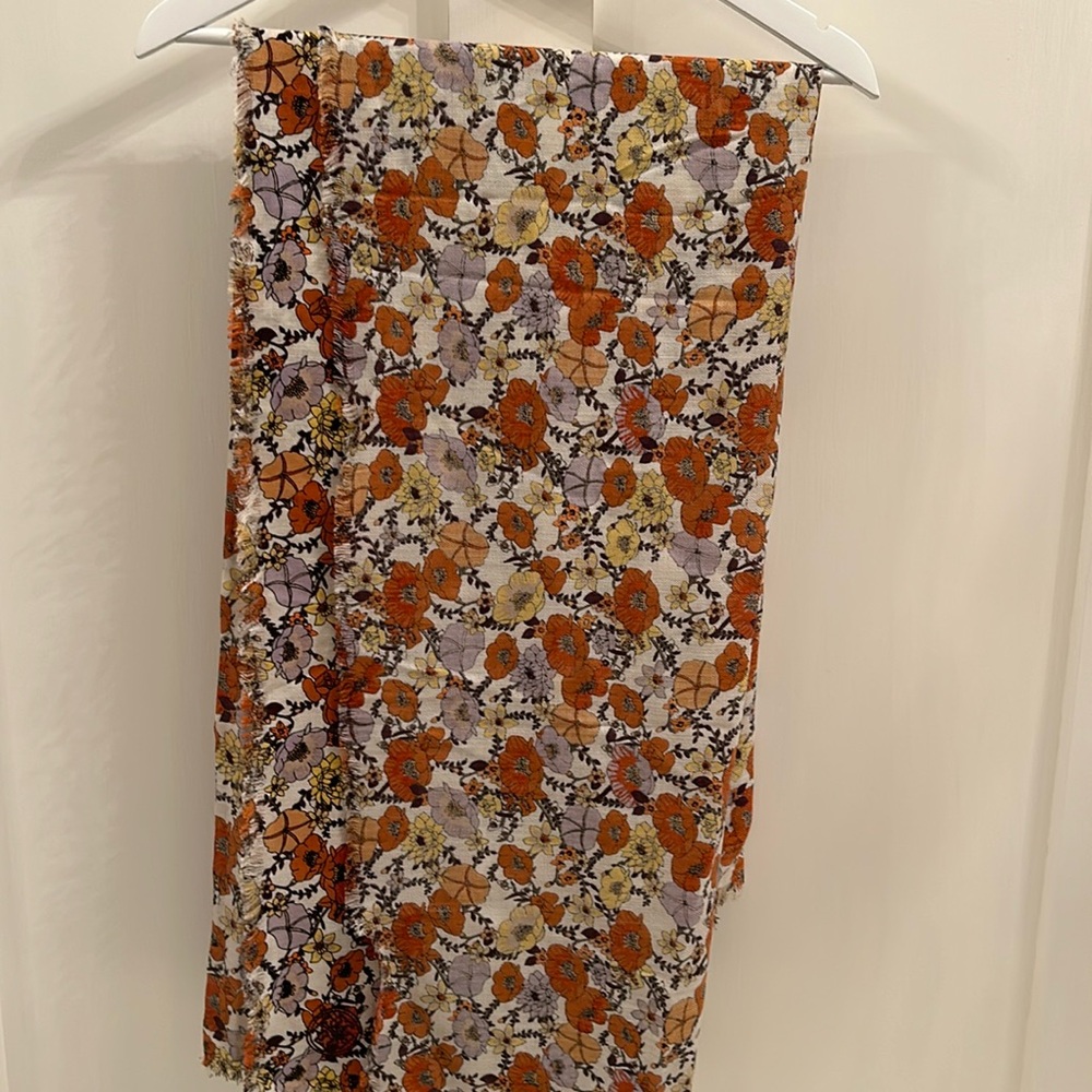 Tory Burch Floral Fringe Wool/Silk Scarf